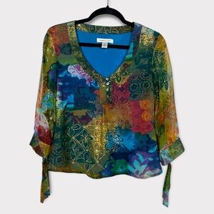 Coldwater Creek patchwork silk top XS boho fairy grunge hippie Whimsigoth Artsy